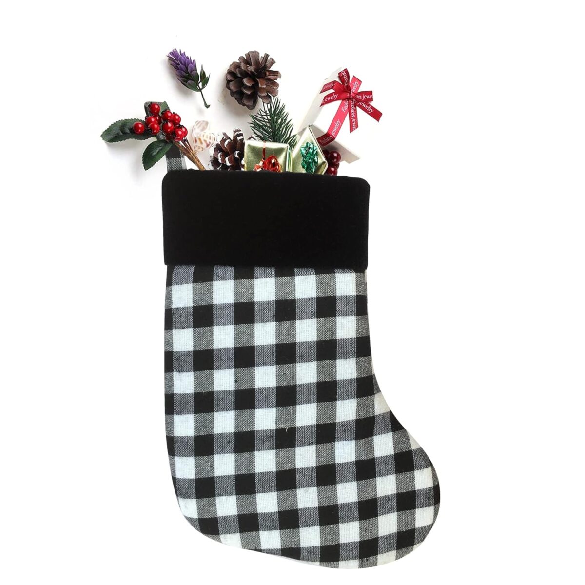 HOME HEART Christmas Stocking (9 inch,Black White Check 5 pc)