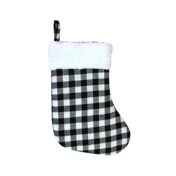 HOME HEART Christmas Stocking (9 inch,Black White Check Velvet Cuff 1 pc)