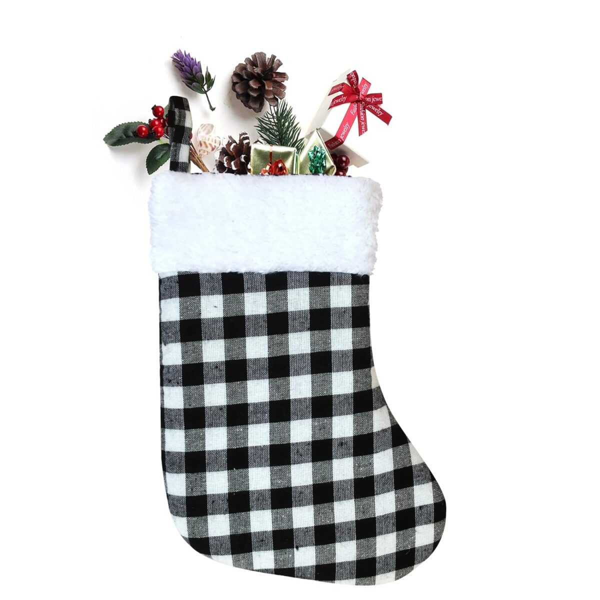 HOME HEART Christmas Stocking (9 inch,Black White Check Velvet Cuff 1 pc)