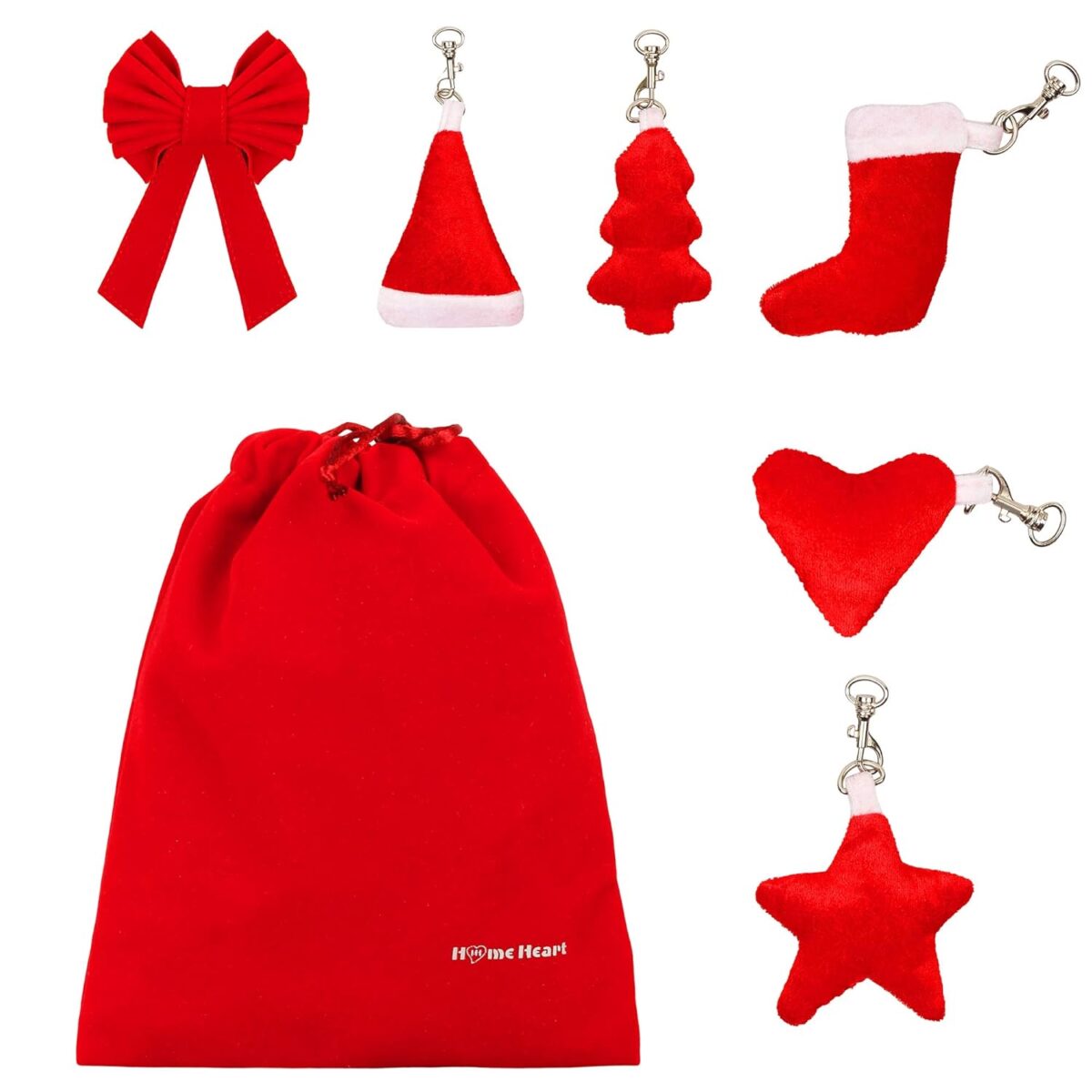 HOME HEART VELVET GIFT AND TREAT BAG, BOW, CUTE FILLED CHRISTMAS STOCKING, TREE, SANTA CLAUS CAP, HEART,STAR WITH HANGING AND KEYRING FOR FESTIVAL DÉCORATION