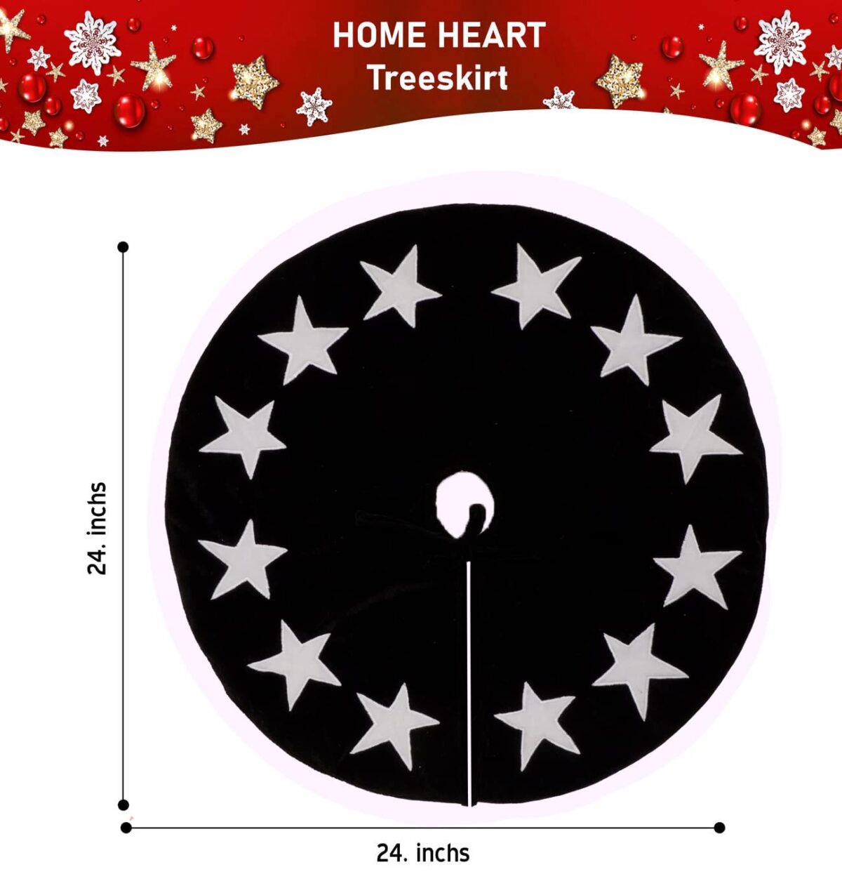 HOME HEART 44 INCH ROUND large CLASSIC VELVET STAR APPLIQUE DOUBLE LAYER THICK CHRISTMAS TREE SKIRT