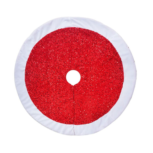 HOME HEART Brands 24" round Christmas tree skirt Red Sequin Faux velvet with white faux velvet fabric border & thick double layer for table top tree