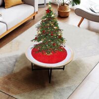 HOME HEART Brands 24" round Christmas tree skirt Red Sequin Faux velvet with white faux velvet fabric border & thick double layer for table top tree