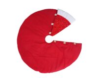 HOME HEART Brands 24" round Christmas tree skirt Red Sequin Faux velvet with white faux velvet fabric border & thick double layer for table top tree