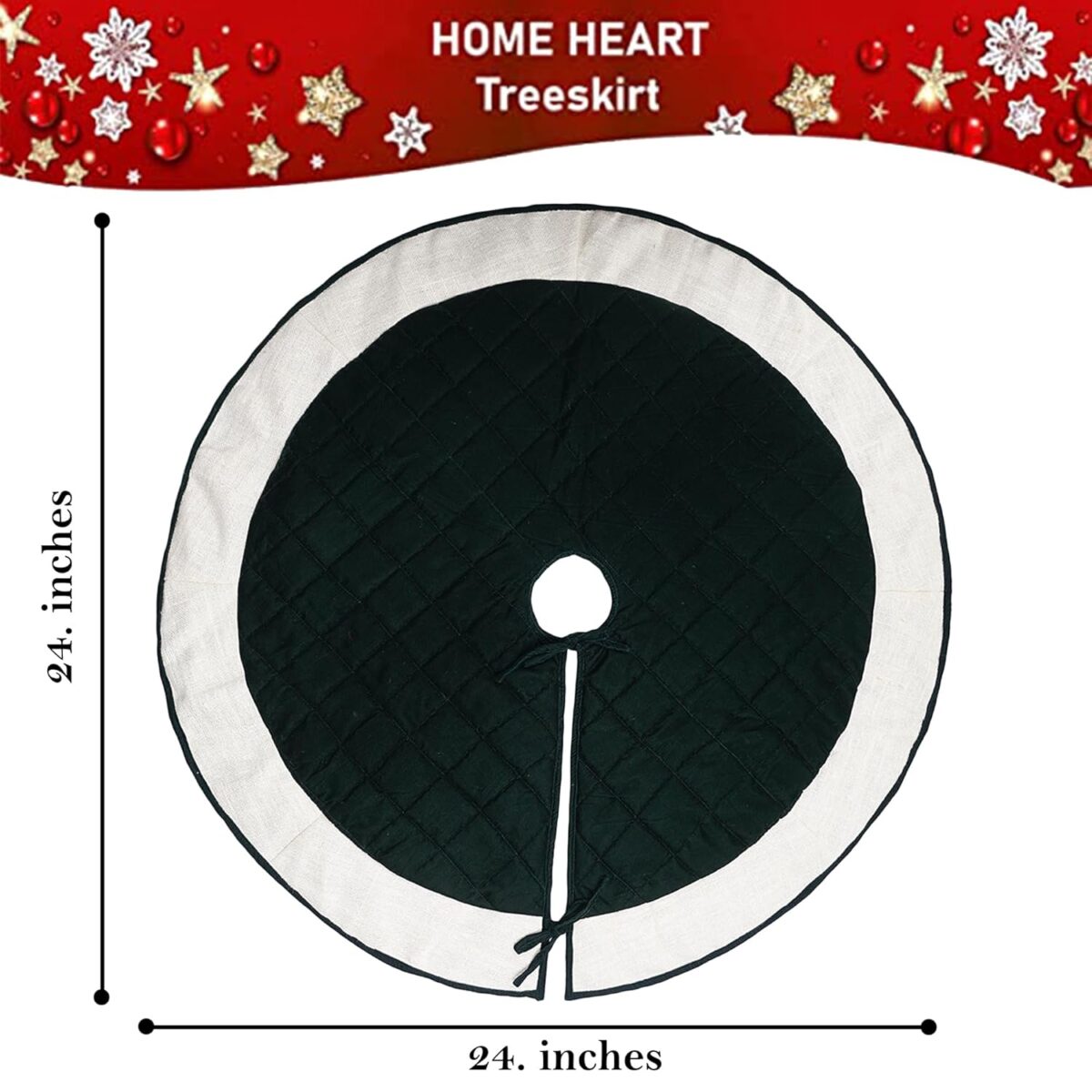 HOME HEART Brands Christmas green premium VELVET and jute border 24 INCH SMALL ROUND DOUBLE LAYER THICK CHRISTMAS TREE SKIRT