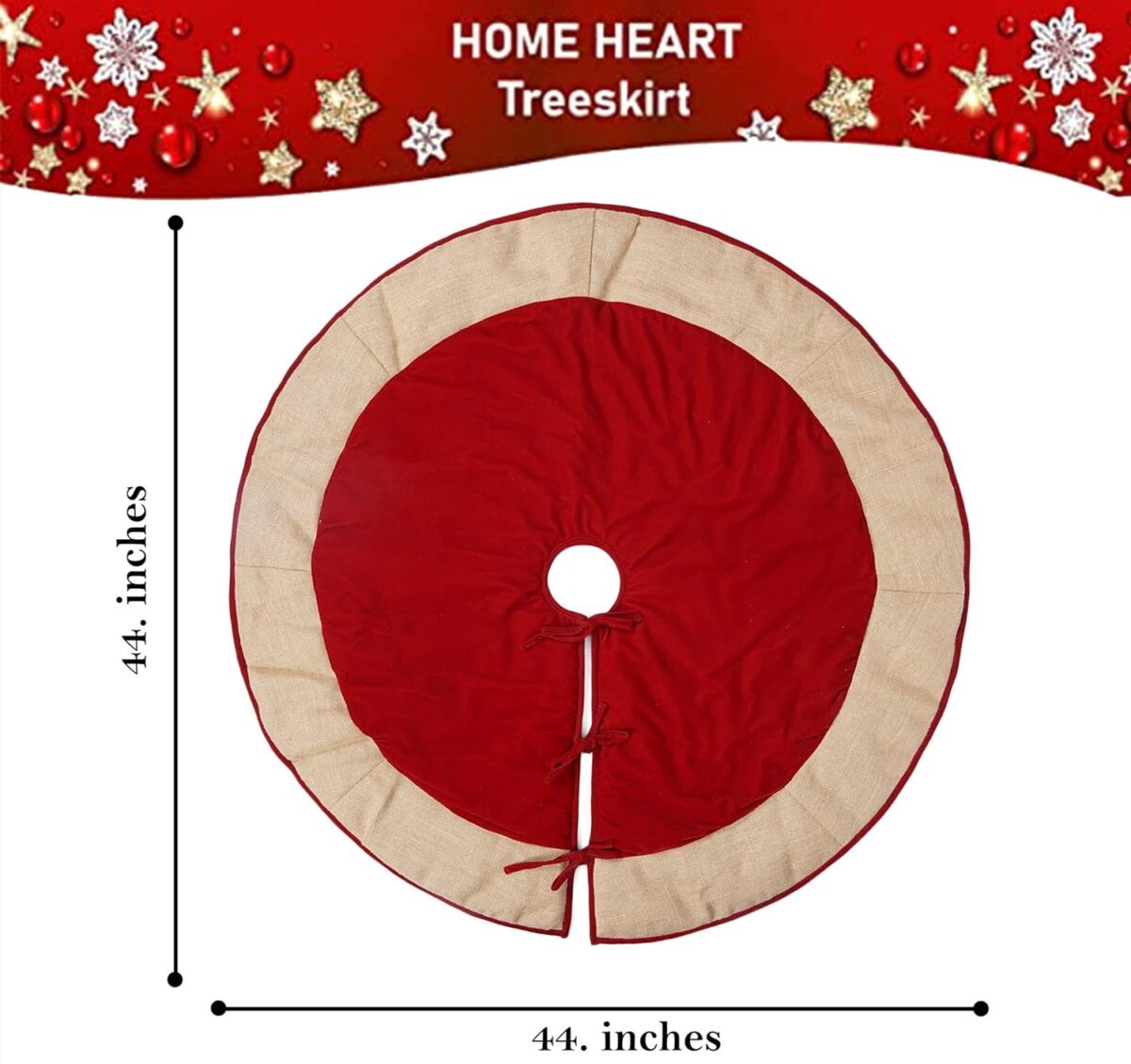 HOME HEART Brands Christmas Cardinal Red premium VELVET and brown jute border 44 INCH LARGE ROUND DOUBLE LAYER THICK CHRISTMAS TREE SKIRT (6036L)