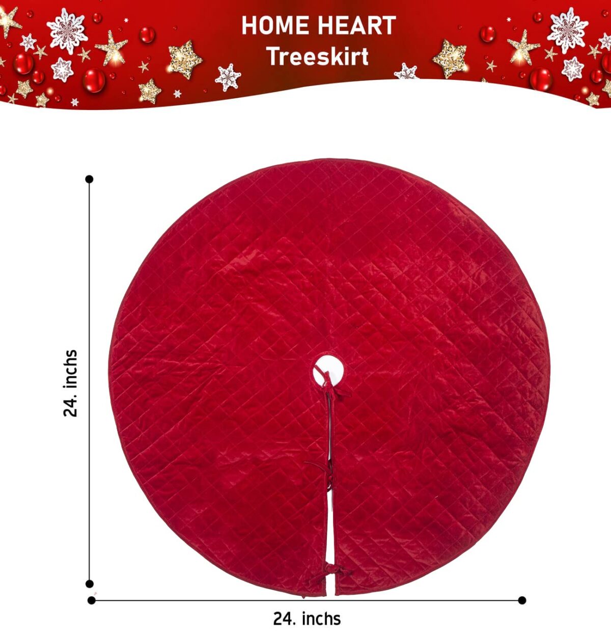 HOME HEART Brands 24 INCH Christmas tree skirt velvet quilted thick double layer (5726S)