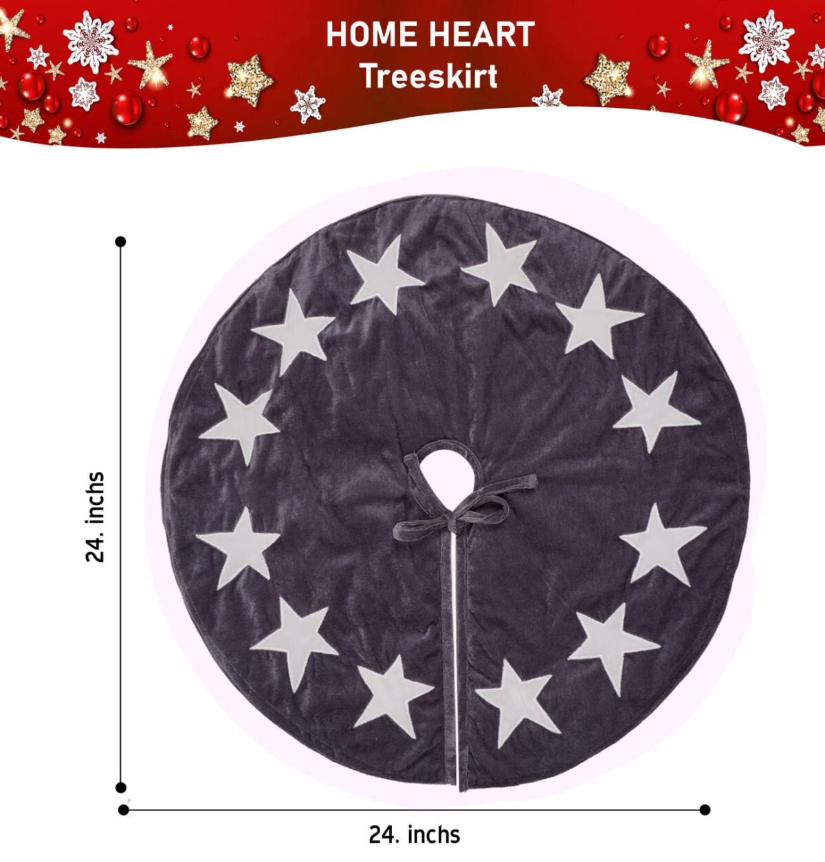 HOME HEART 24 INCH ROUND table top small CLASSIC VELVET STAR APPLIQUE DOUBLE LAYER THICK CHRISTMAS TREE SKIRT (5811S)