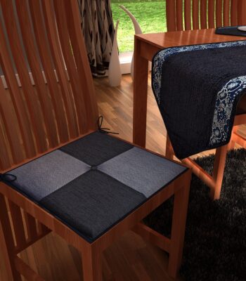 Chair pad denim country style reversible with ties