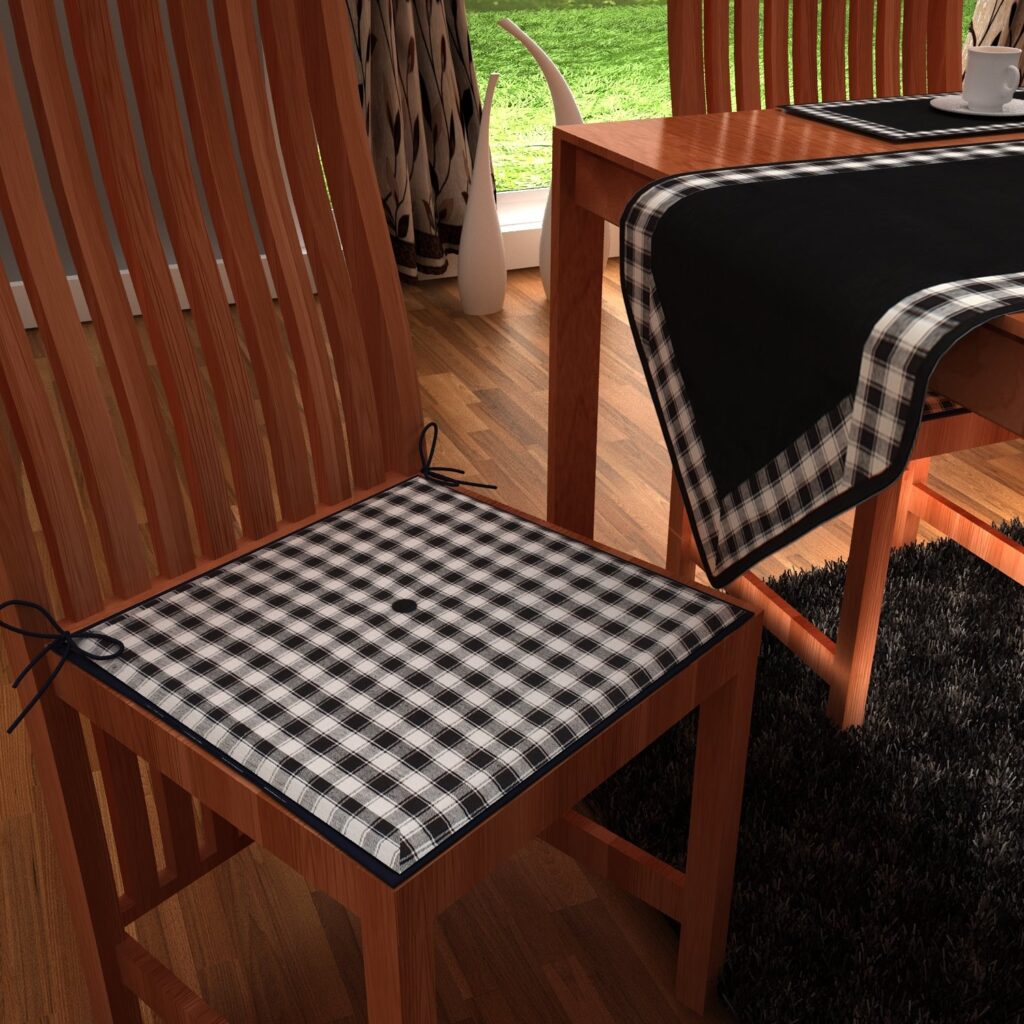 Chair pad buffalo plaid reversible with ties