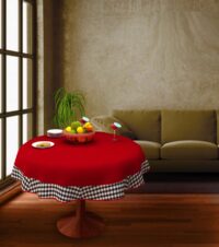 COFFEE TABLE CLOTH 24" ROUND SMALL VICTORIAN DUCK COTTON  RED - 2 SEATER - Image 2