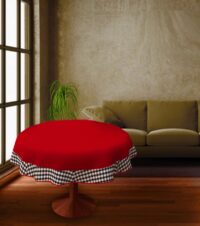 COFFEE TABLE CLOTH 24" ROUND SMALL VICTORIAN DUCK COTTON  RED - 2 SEATER