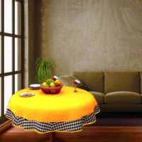 COFFEE TABLE CLOTH 24" ROUND SMALL VICTORIAN DUCK COTTON  Yellow - 2 SEATER - Image 2